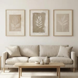 Set of 3 Neutral Boho Fern Prints, Minimalist Abstract Botanical Canvas ...