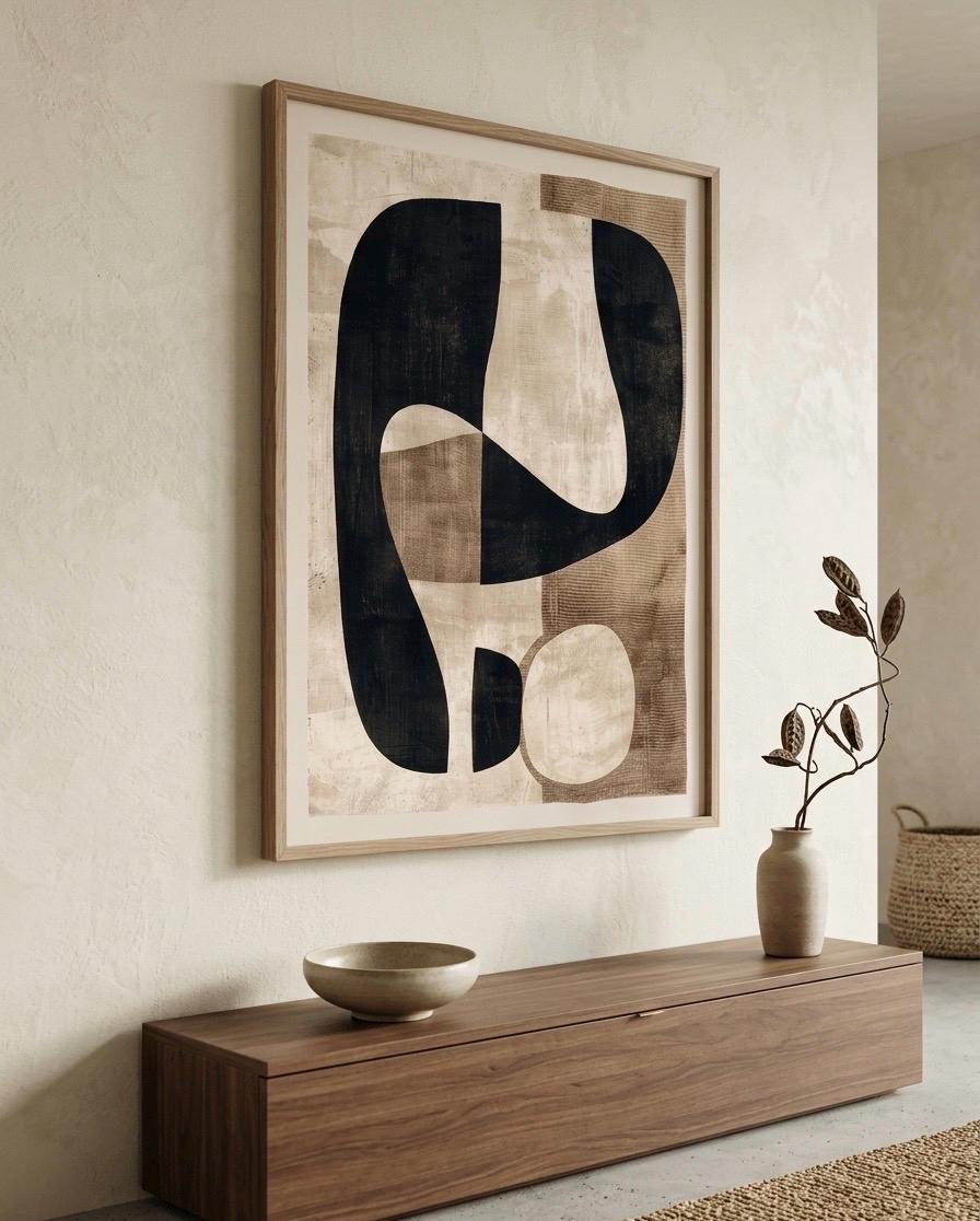 Abstract Neutral Wall Art Print, Modern Minimalist Beige & Black ...