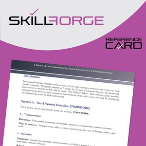 Fiche de référence Lean Skillforge sur les 8 gaspillages : Cadre TIMWOODE pour une identification et une élimination rapides | PDF numérique