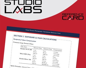 Large Format Photography Calculations Reference Card: Exposure, Focus & Gear Optimization Guide | StudioLab