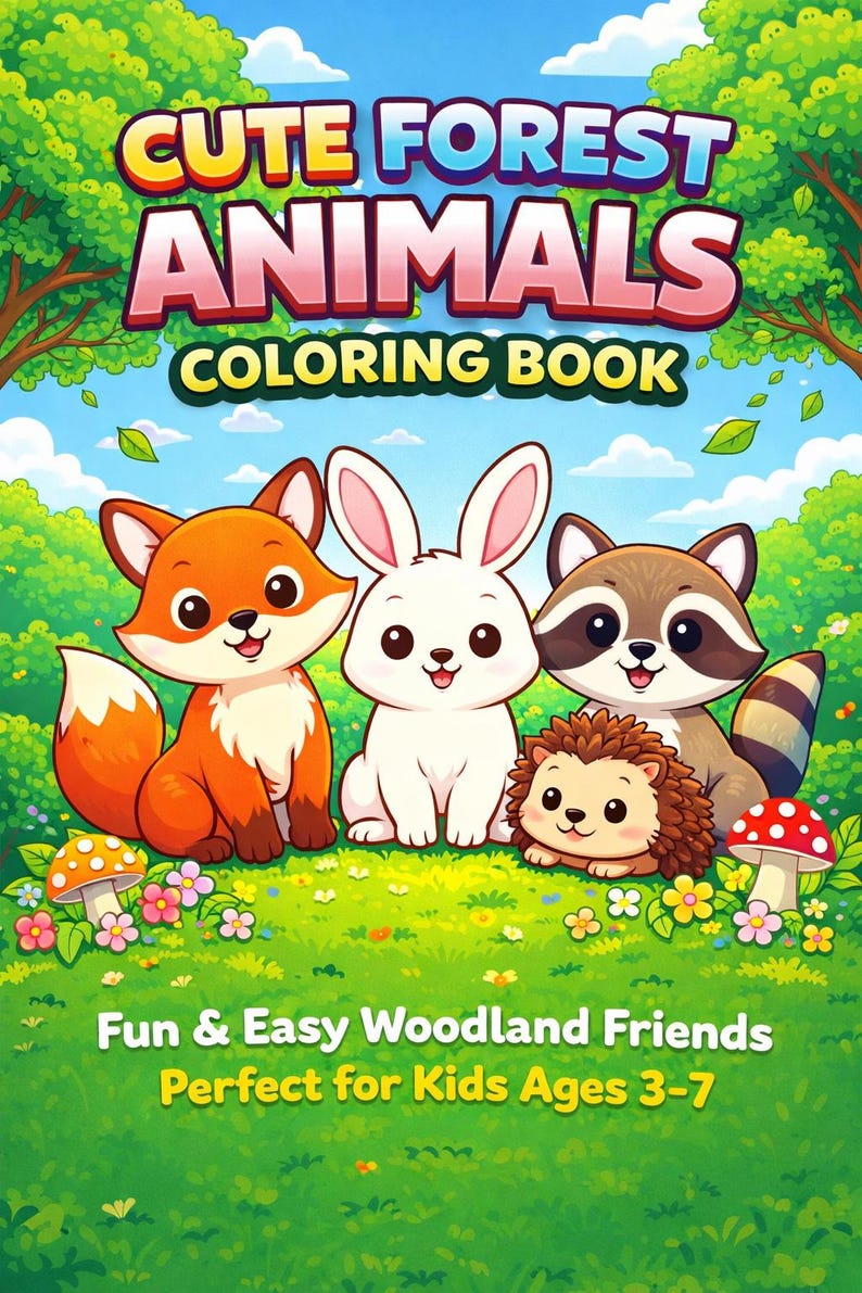 Forest Animals Coloring Book for Kids Ages 3-7 (digital Download) - Etsy
