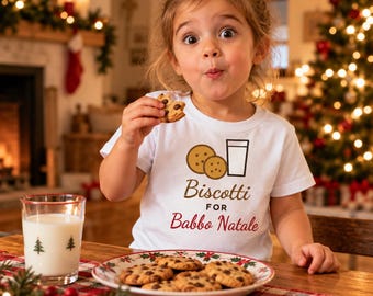 Biscotti für Babbo Natale Kleinkind-Shirt, Italienische Weihnachtsplätzchen-Kinder-T-Shirt, Weihnachtsmann-Milch-und-Plätzchen-Geschenk