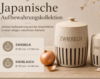 2 garlic and onion containers – stylish kitchen storage in Japandi style