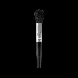 May include: A black makeup brush with a silver ferrule and a black handle. The brush head is a rounded shape with dark bristles. The handle has the text "MORPHE" printed on it. The background is solid black.