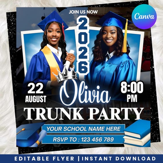 Trunk Party Graduation Flyer, College Send-Off Invitation, Editable Canva Template, Social Media Flyer, Instant Download