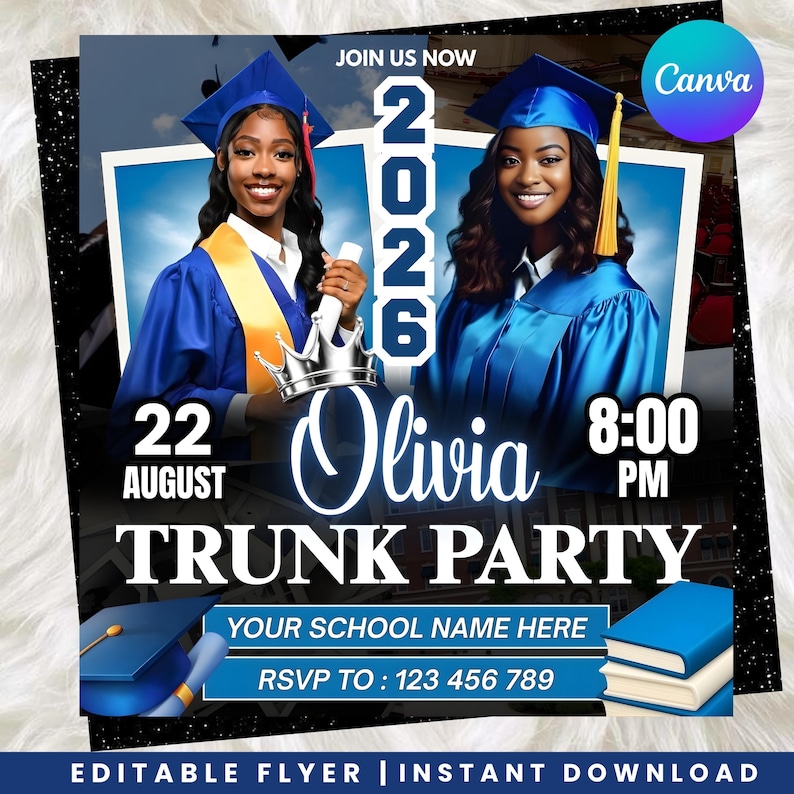 Trunk Party Graduation Flyer, College Send-Off Invitation, Editable Canva Template, Social Media Flyer, Instant Download
