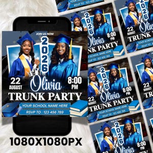 Trunk Party Graduation Flyer, College Send-Off Invitation, Editable Canva Template, Social Media Flyer, Instant Download