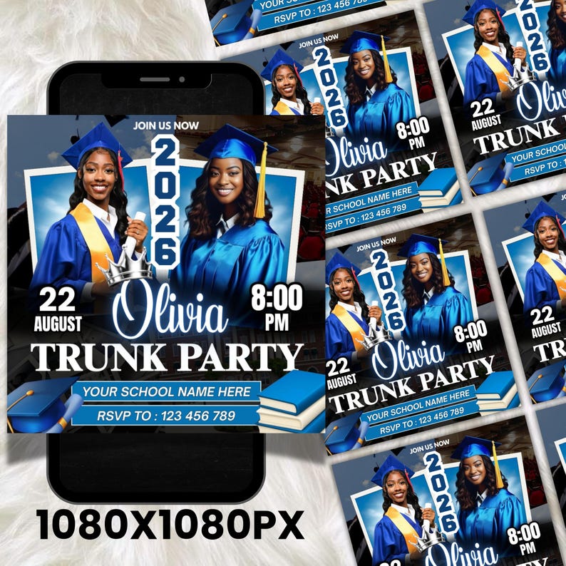 Trunk Party Graduation Flyer, College Send-Off Invitation, Editable Canva Template, Social Media Flyer, Instant Download
