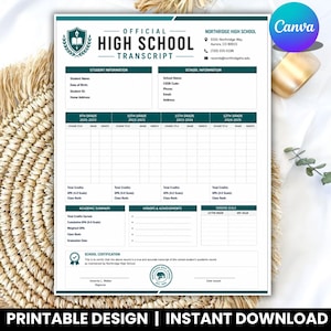 May include: A white official high school transcript document with dark teal accents. It features sections for student and school information, academic summary, honors, and a grading scale. The text includes Northridge High School, Aurora, CO.