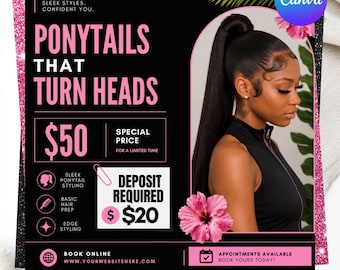 Ponytail Specials Flyer Template | Hair Stylist Marketing Flyer | Summer Hair Promotion | Editable Canva Flyer | Digital Download