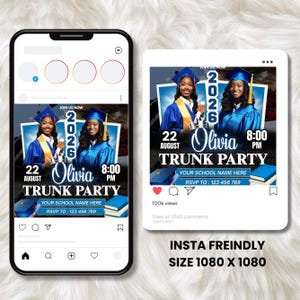 Trunk Party Graduation Flyer, College Send-Off Invitation, Editable Canva Template, Social Media Flyer, Instant Download
