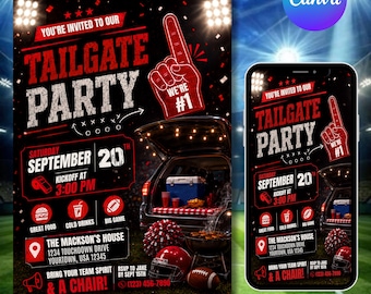 College Tailgate Party Invitation, Football Game Day BBQ Invite, College Football Party, Tailgate Celebration, Editable Canva