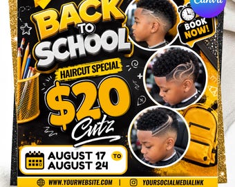 Back to School Barber Flyer, August Booking Flyer, Barber Appointment Flyer, Editable Canva Template, Book Now Marketing