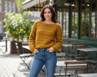 Knitting Sweater Pattern PDF Moss Stitch Pullover Alpaca Knit Women S XL