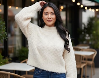 Cropped Knit Sweater Pattern Textured Pullover (PDF Download)