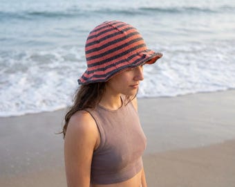 Knitting Bucket Hat Pattern Knit Summer Hat Pattern Striped Cotton Hat Sun Hat Knitting PDF Pattern