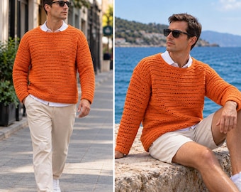 Men's Crochet Sweater Pattern Easy Pullover S-2X (PDF Download)