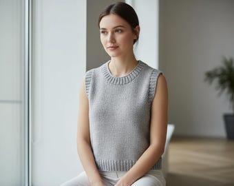 Chunky Knit Vest Pattern Easy Sweater Vest Knitting Pattern PDF Beginner Top Down Vest Knit Pattern Women
