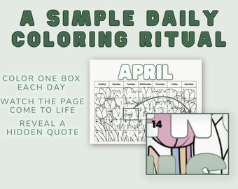 Printable 2026 Coloring Calendar | Daily Mindfulness Ritual | Hidden Quotes | Instant Download