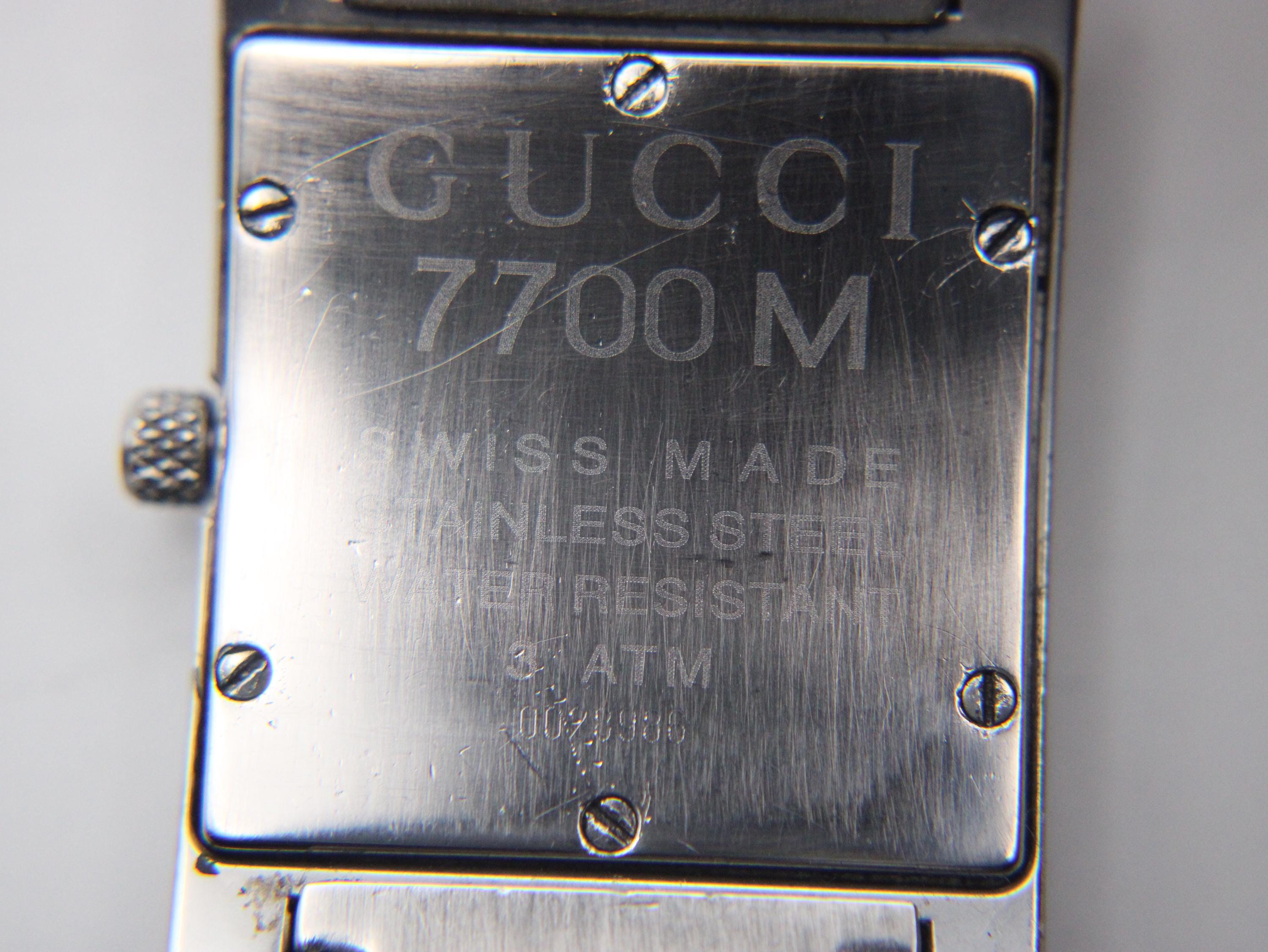 Gucci 7700 M Square Stainless Steel Quartz Watch, White Dial