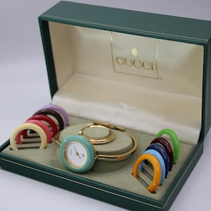 Interchangeable Bezel Bangle Watch with Colorful Rings? Gucci Interchangeable Bezel Watch for Sale up to 90% Off  main image 2