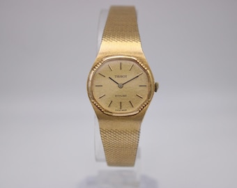 Stylista Tissot 17 kamieni, nakręcany ręcznie, 24,33 mm, zintegrowana złota bransoleta, zabytkowy szwajcarski zegarek