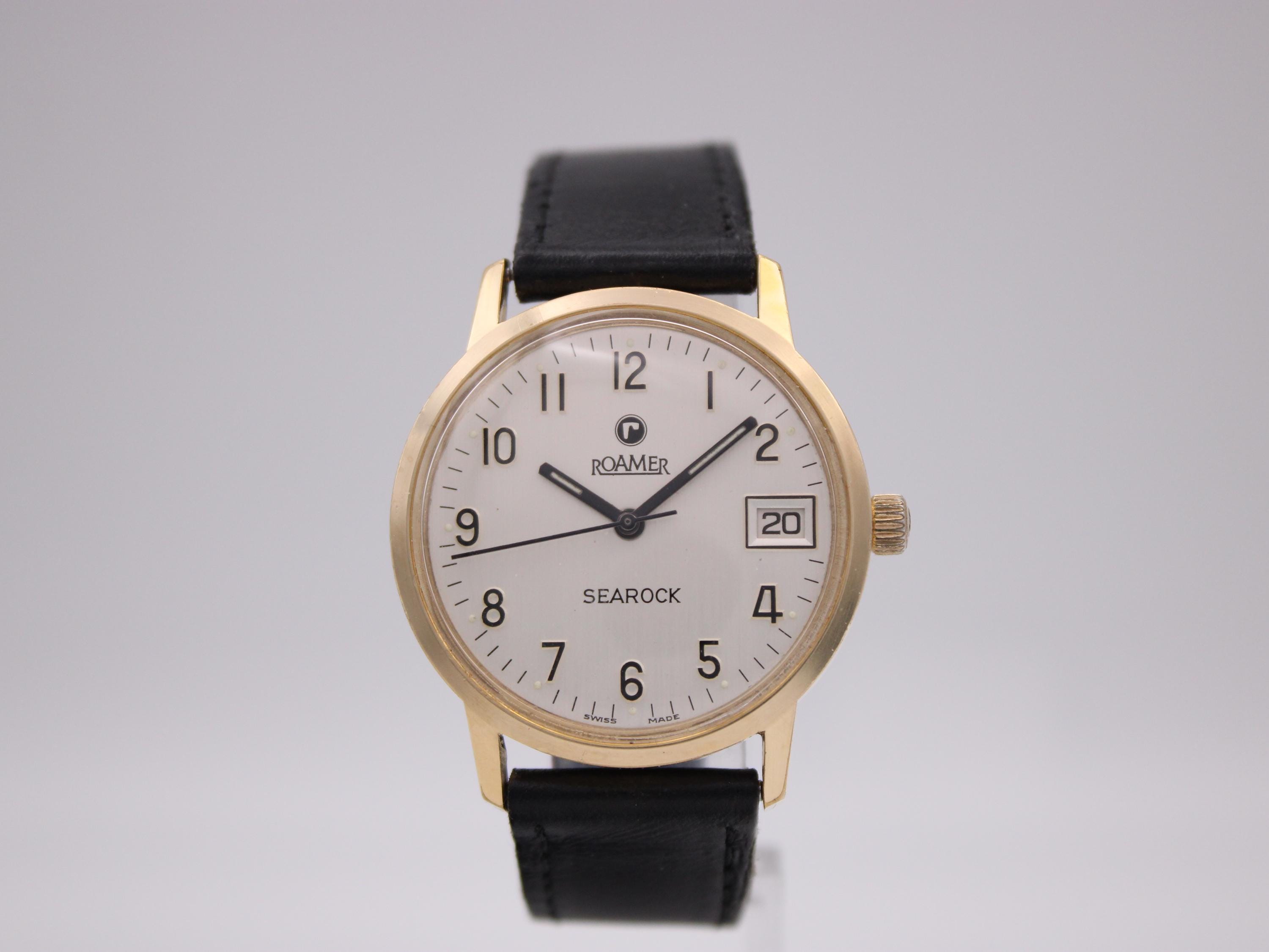 希少モデル 稼働品 ROAMER メンズ腕時計 灰色文字盤 裏スケルトン 希少