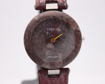 Vintage Tissot Rock Watch R150 Red Stone Case Swiss Quartz 30mm 1980s