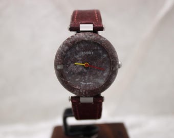 Tissot RockWatch R150 Swiss made quartz natural burgundy stone dial vintage unisex watch