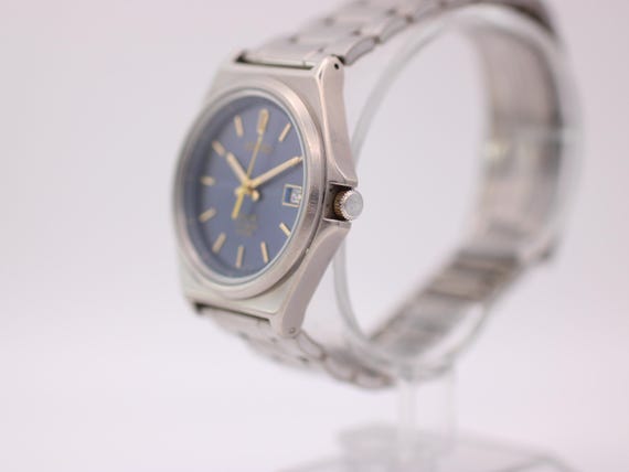 Seiko Solar Titanium Watch, Blue Octagonal Dial, Men's Steel