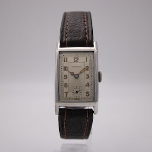 Vintage PRONTO manual wind watch, rectangular stainless steel case, cream dial, 1930s men's watch