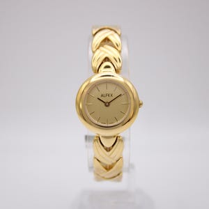 Alfex‎ of Switzerland Vintage 18KT Gold Electroplated Cuff Watch Cuban Link P/R Men main image 4