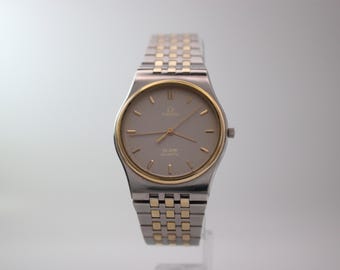Vintage Omega De Ville Quarz zweifarbige Herrenuhr 34 mm Stahl & vergoldet, circa 1984