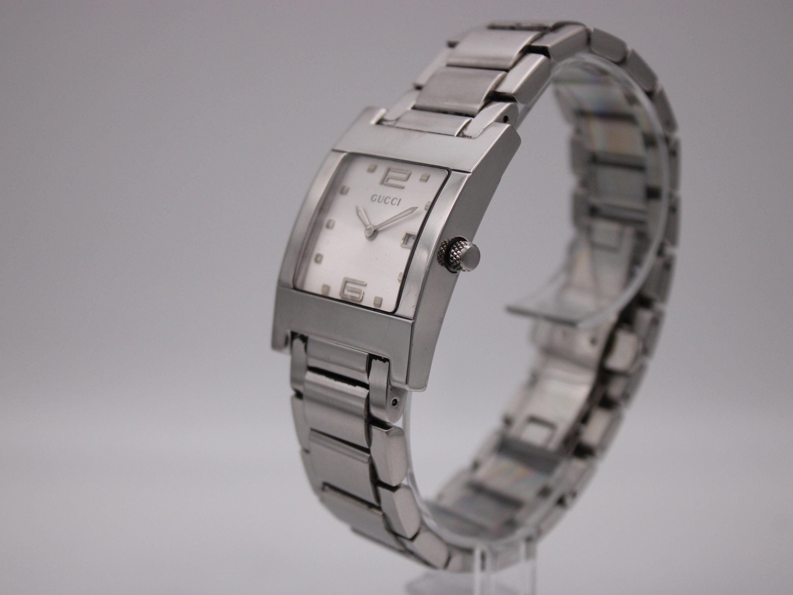 Gucci 7700 M Square Stainless Steel Quartz Watch, White Dial