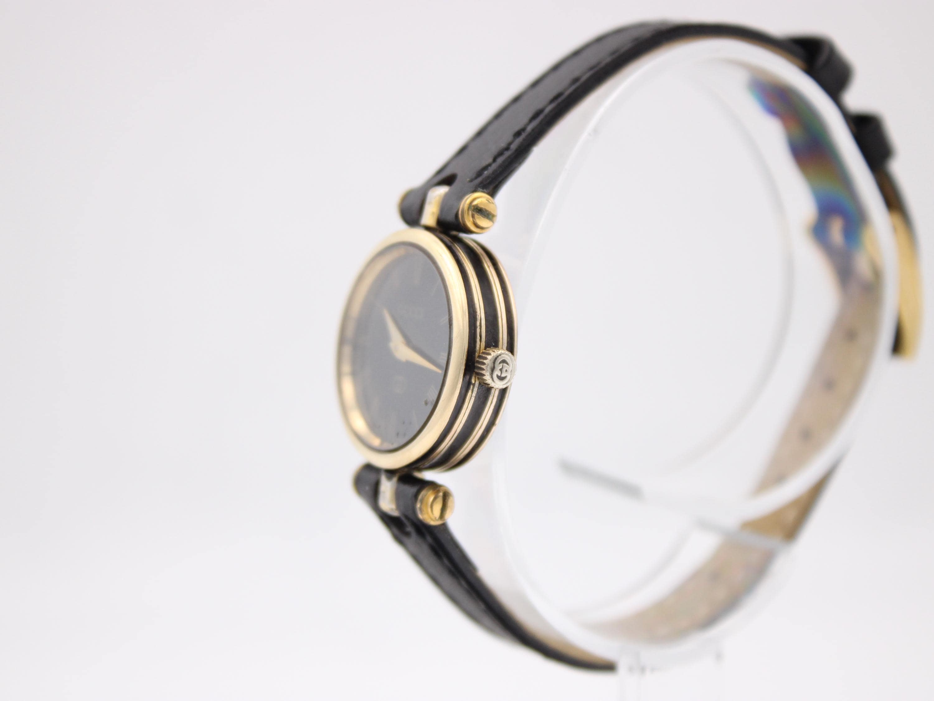 Gucci 2000L Vintage Ladies Gold Plated Quartz Watch, Classic Black