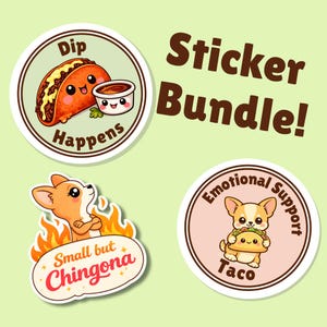 Cutie Comida Sticker Sticker Starter Pack, Waterproof Vinyl Decal, Churro the Chihuahua