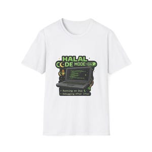 Halal Code Mode On T-Shirt | Muslim Programmer Laptop Design, Running on Dua
