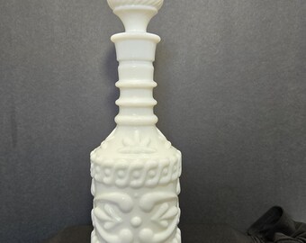 Weiße geprägte Rolle Milchglas Dekanter Flasche 11.5 "Vintage 1969 Jim Beam