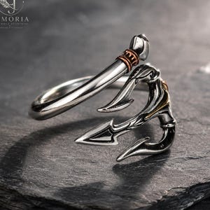 925 Sterling Silver Trident Ring Handmade Mens Silver Ring Adjustable Open Ring Nautical Statement Ring Gift for Him Hip Hop Retro style HQ.