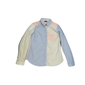 Colorblock Striped Button Up Shirt – Women’s Long Sleeve Blouse – Preppy Patchwork Top – Casual Chic Shirt