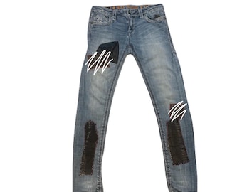 Rock Revival patched distressed jeans – maat 29 – one of one upcycled denim