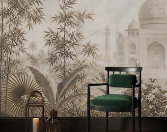 Tapeta Vintage India Botanical Peel and Stick: Elegancka tapeta z malowniczym krajobrazem