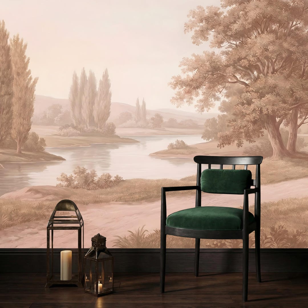 Vintage Landscape Wallpaper: Serene River Wall Mural, Peel and Stick - Etsy