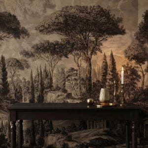 Vintage Landscape Wallpaper: Antique Etching Wall Mural, Peel and Stick