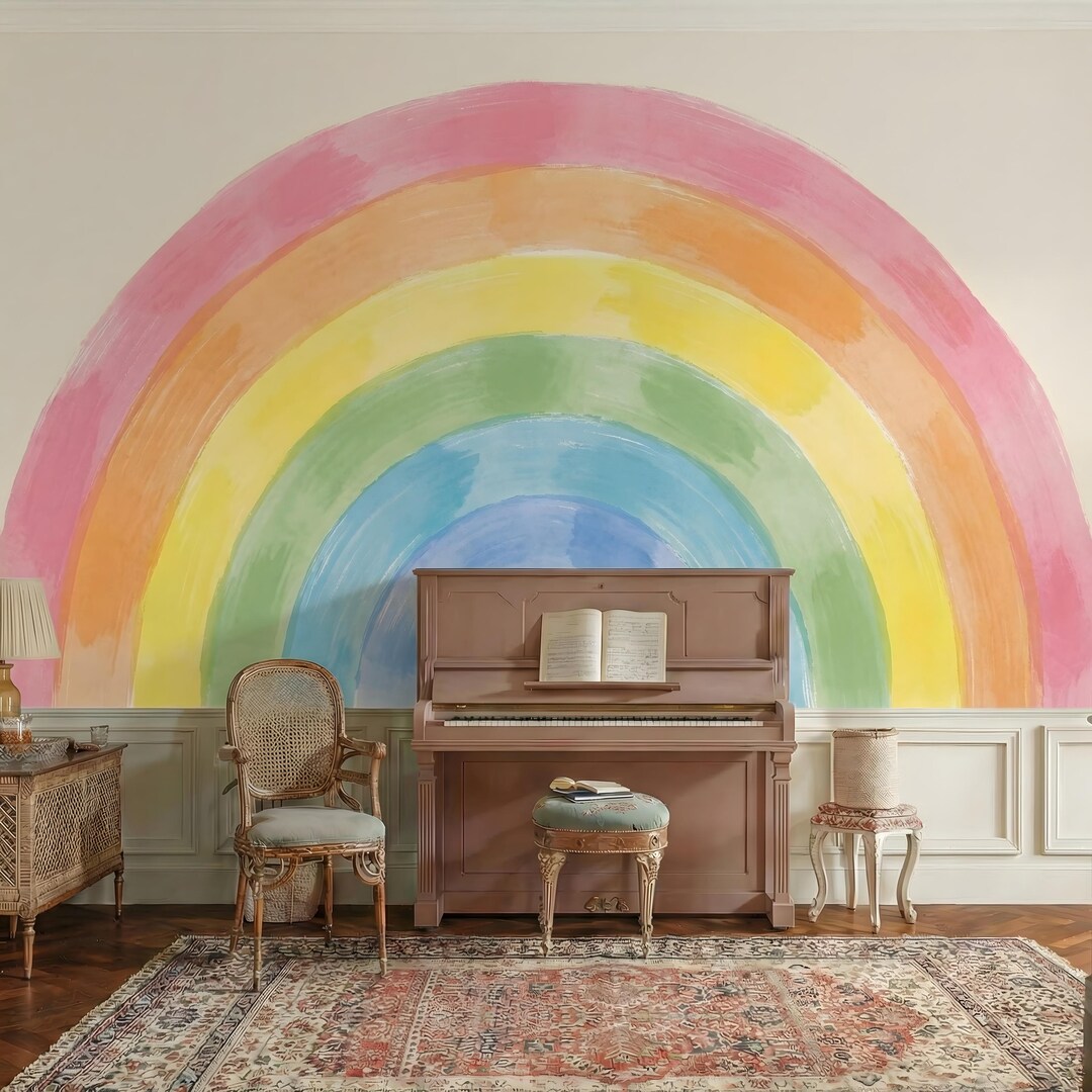 Watercolor Rainbow Peel and Stick Wallpaper: Colorful Nursery Wall ...
