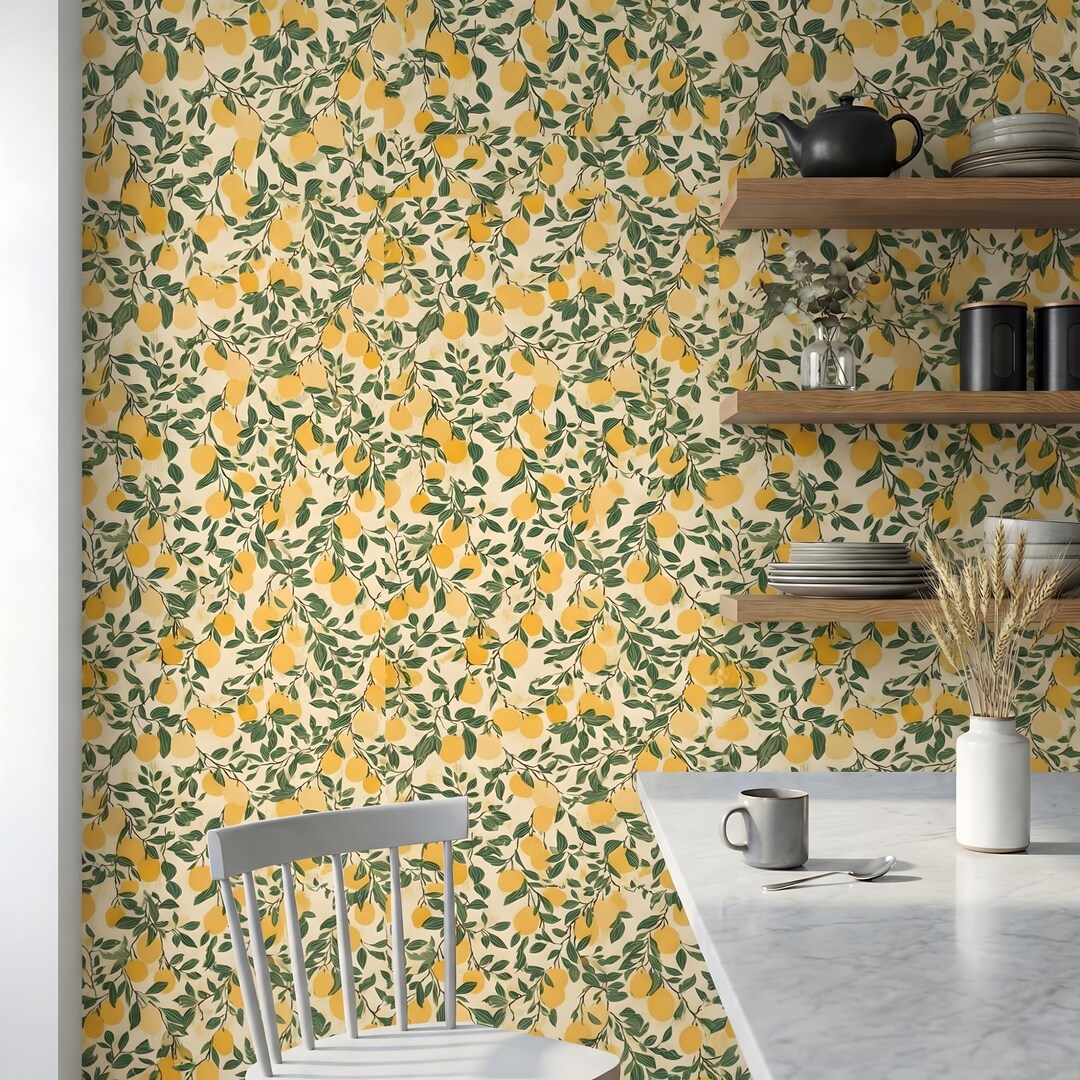 Lemon Pattern Fruit Wallpaper, Pre Pasted Peel and Stick Canvas ...