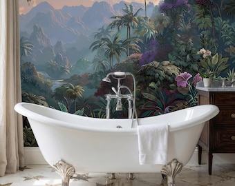 Lush Tropical Jungle Tapet: Skalbar väggmålning