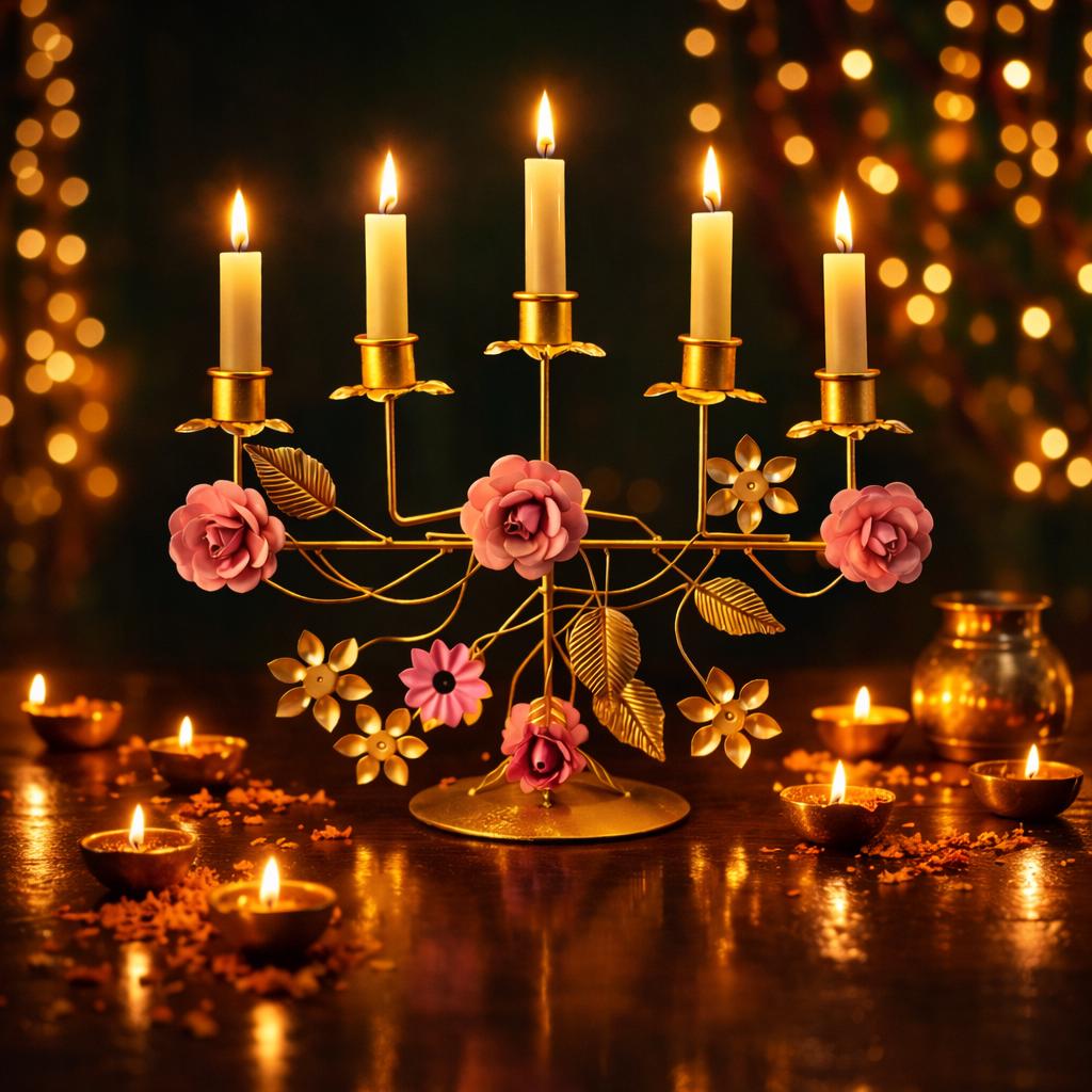 Hand Painted Floral Candelabra