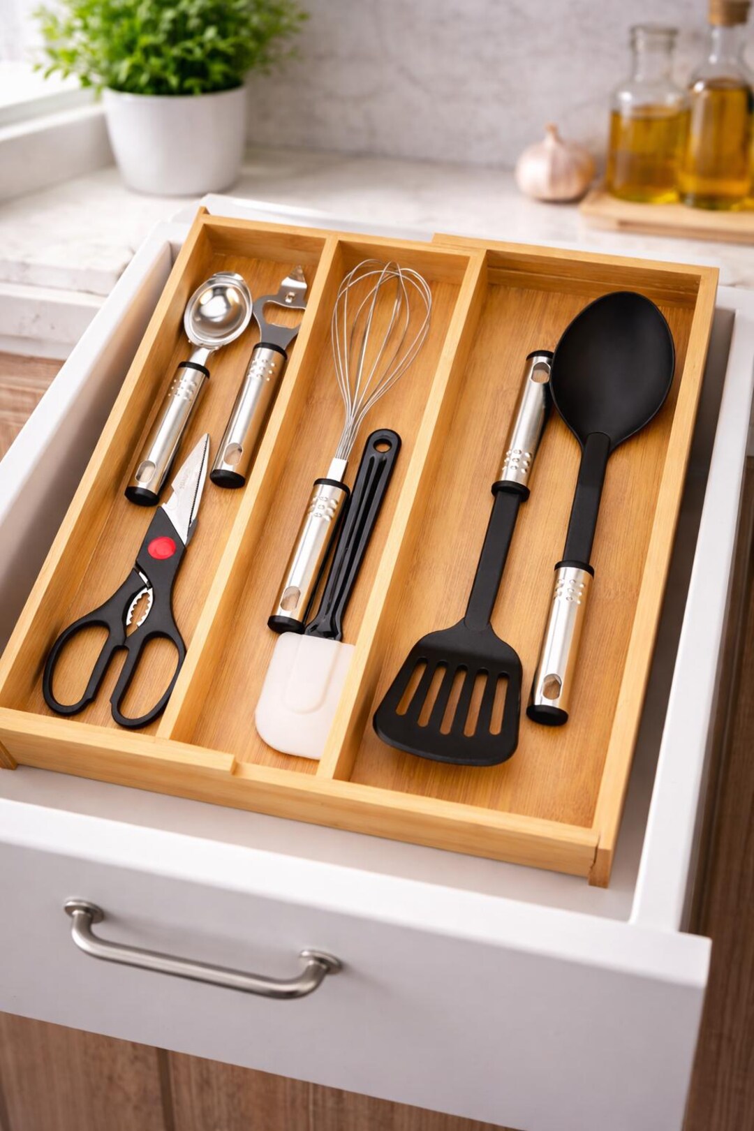 Organized Utensil Racks Expandable Bamboo Utensil Organizer for Kitchen Drawer – Adjustable ...