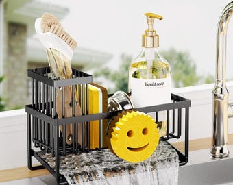 Oszczędzający miejsce uchwyt na gąbkę Cisily do zlewu kuchennego – nierdzewny organizer do zlewu ze stali nierdzewnej 304